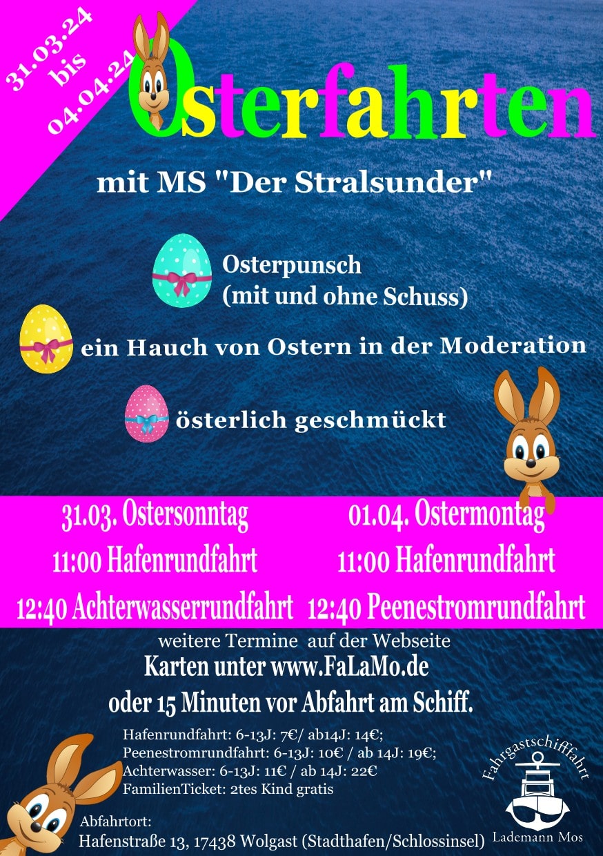 Fahrplan in Wolgast / Usedom Fahrgastschifffahrt Lademann & Mos